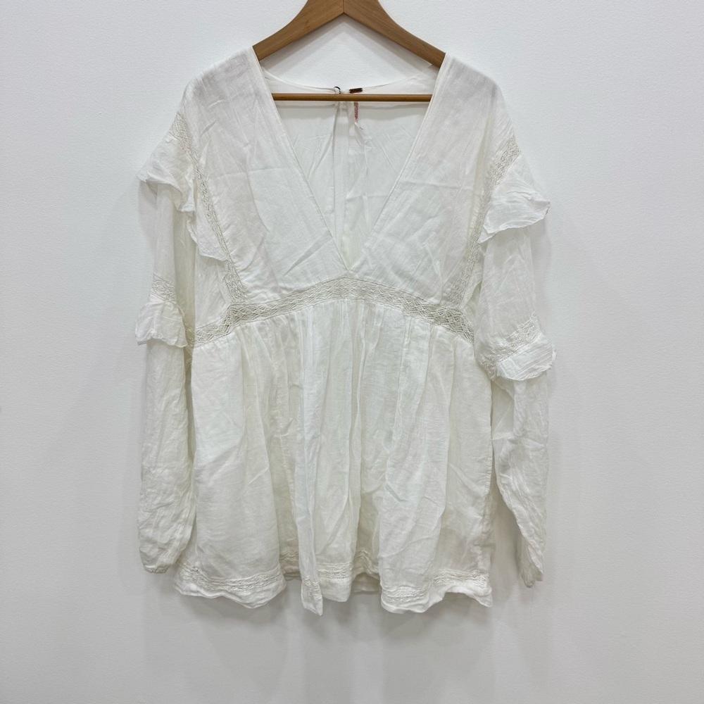 Free People Seashell Skort Romper Ivory White Long Sleeve Boho Sz Medium - Picture 5 of 10